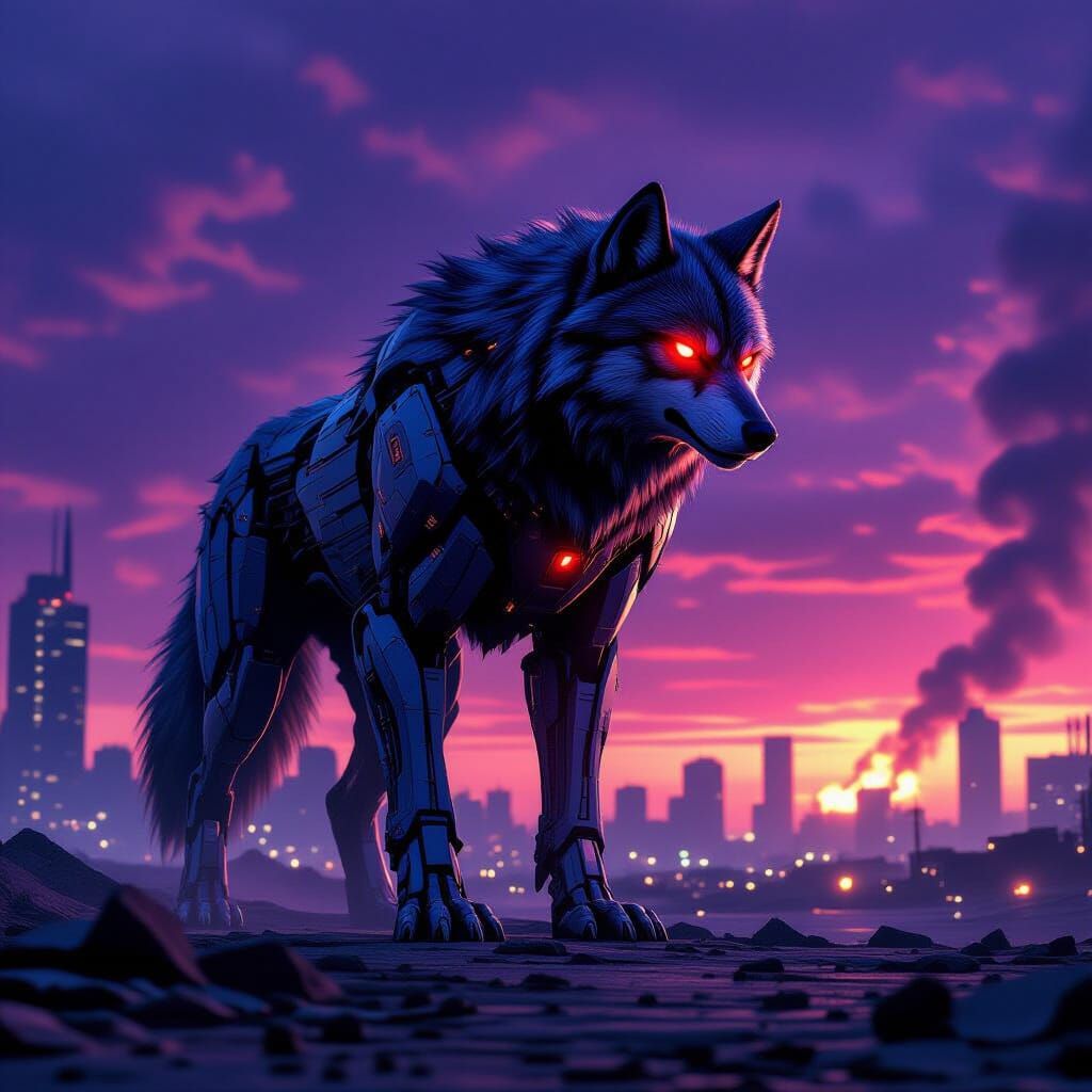 Cybernetic Wolf Guards Post-Apocalyptic Cityscape