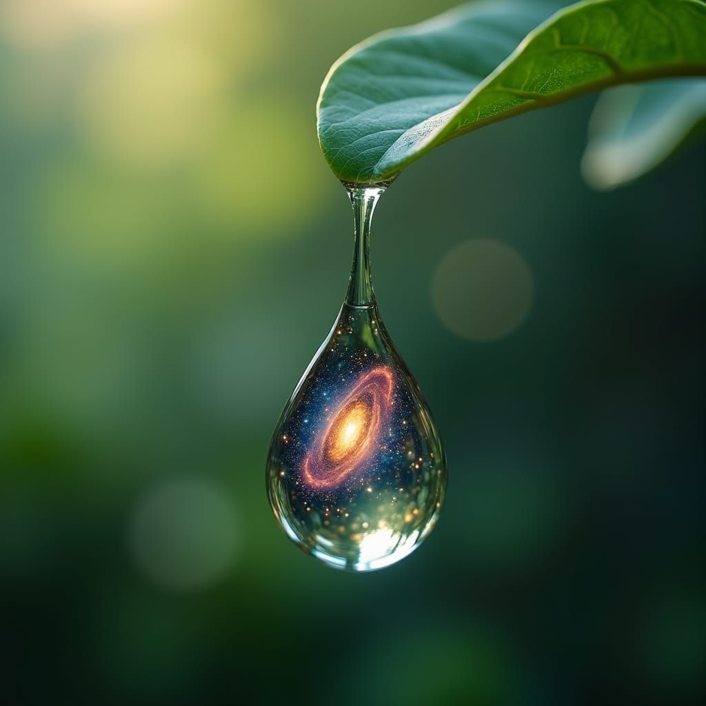 Emerald Leaf Reflecting a Cosmic Universe