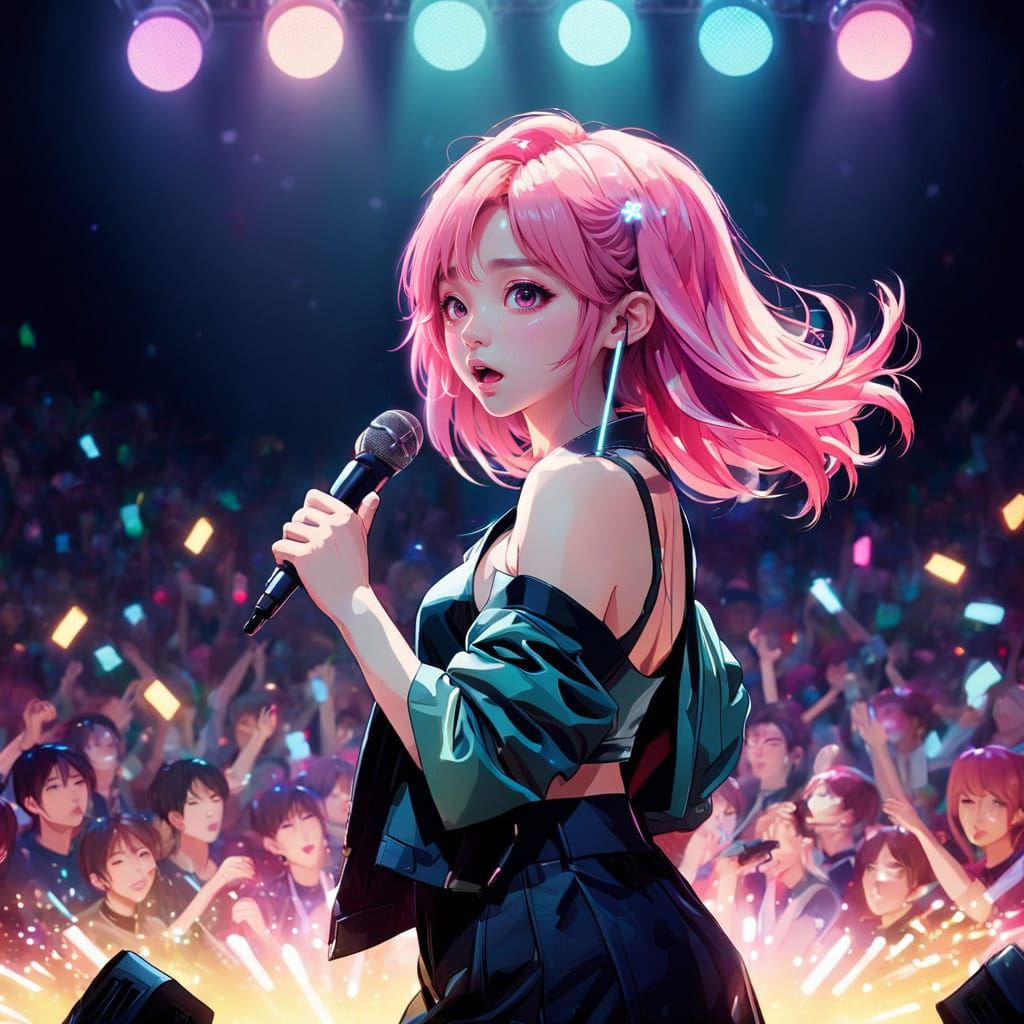 Cute K-Pop Singer Shines on Concert Stage