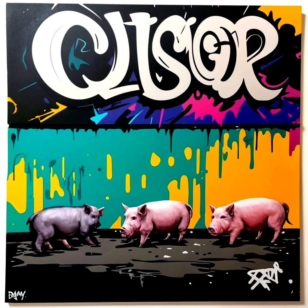 Colorful Graffiti Street Art with Polychromatic Pig Theme