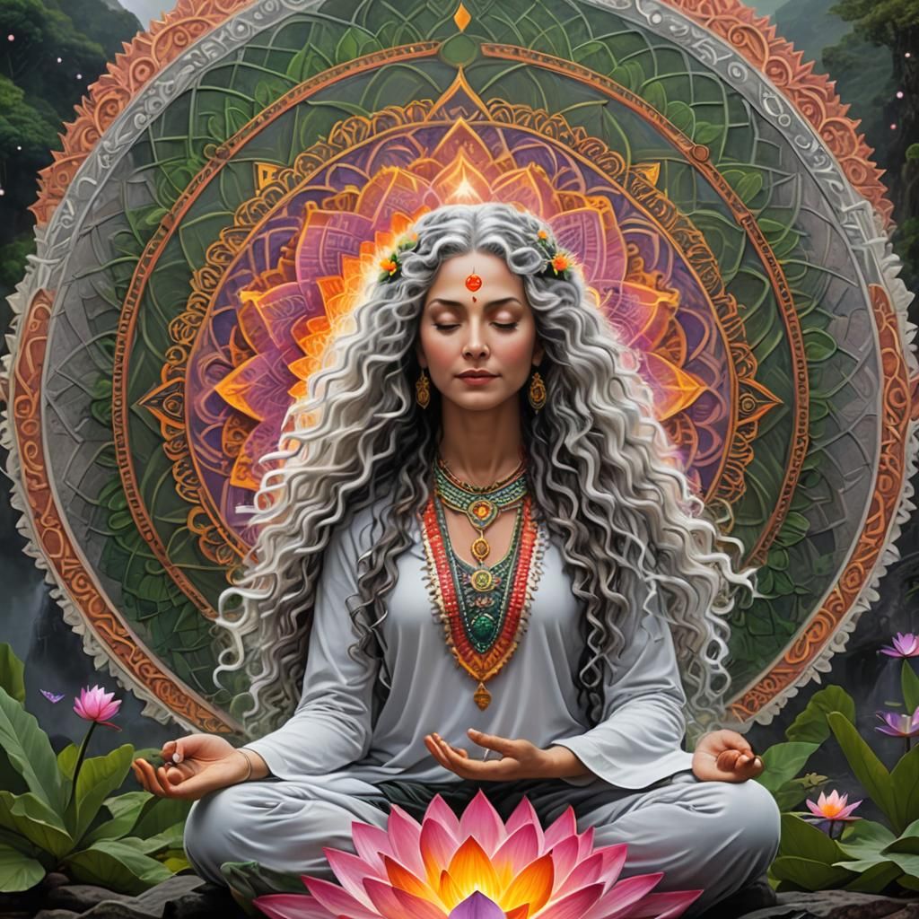 Cosmic Yoga: Astral Woman Meditating at Sunrise