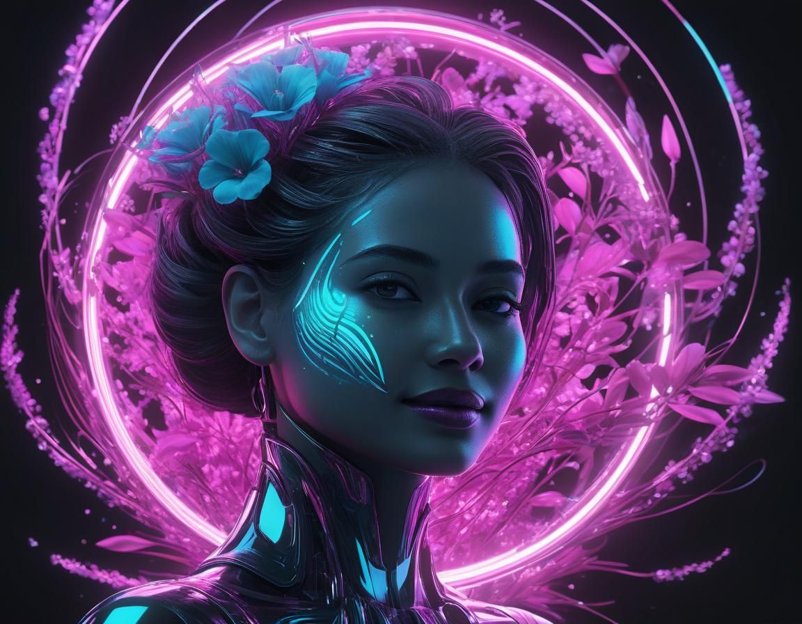 Ethereal Floral Girl: Luminous Retrofuturist Art