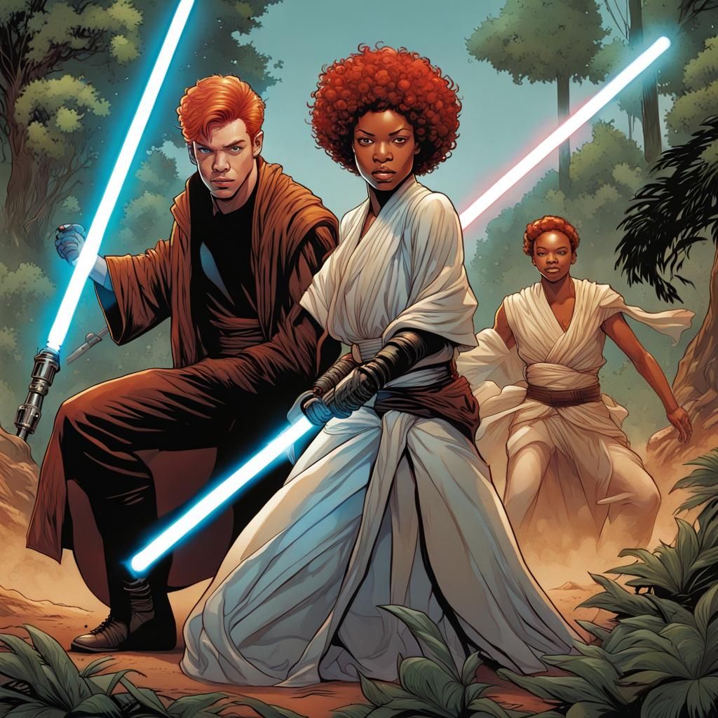 Jedi Knight with Lightsaber in Comic Book Art Style