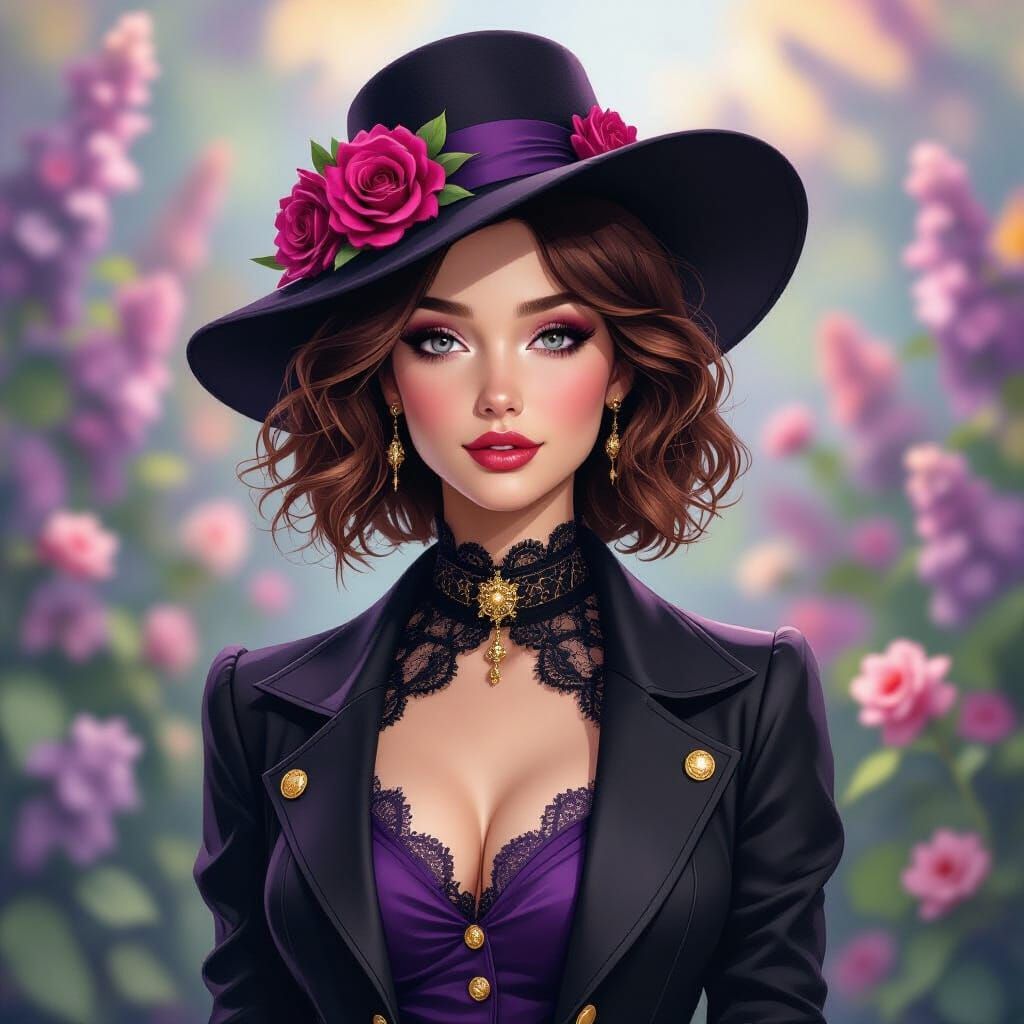 Auburn-Haired Woman in Whimsical Cartoon Style