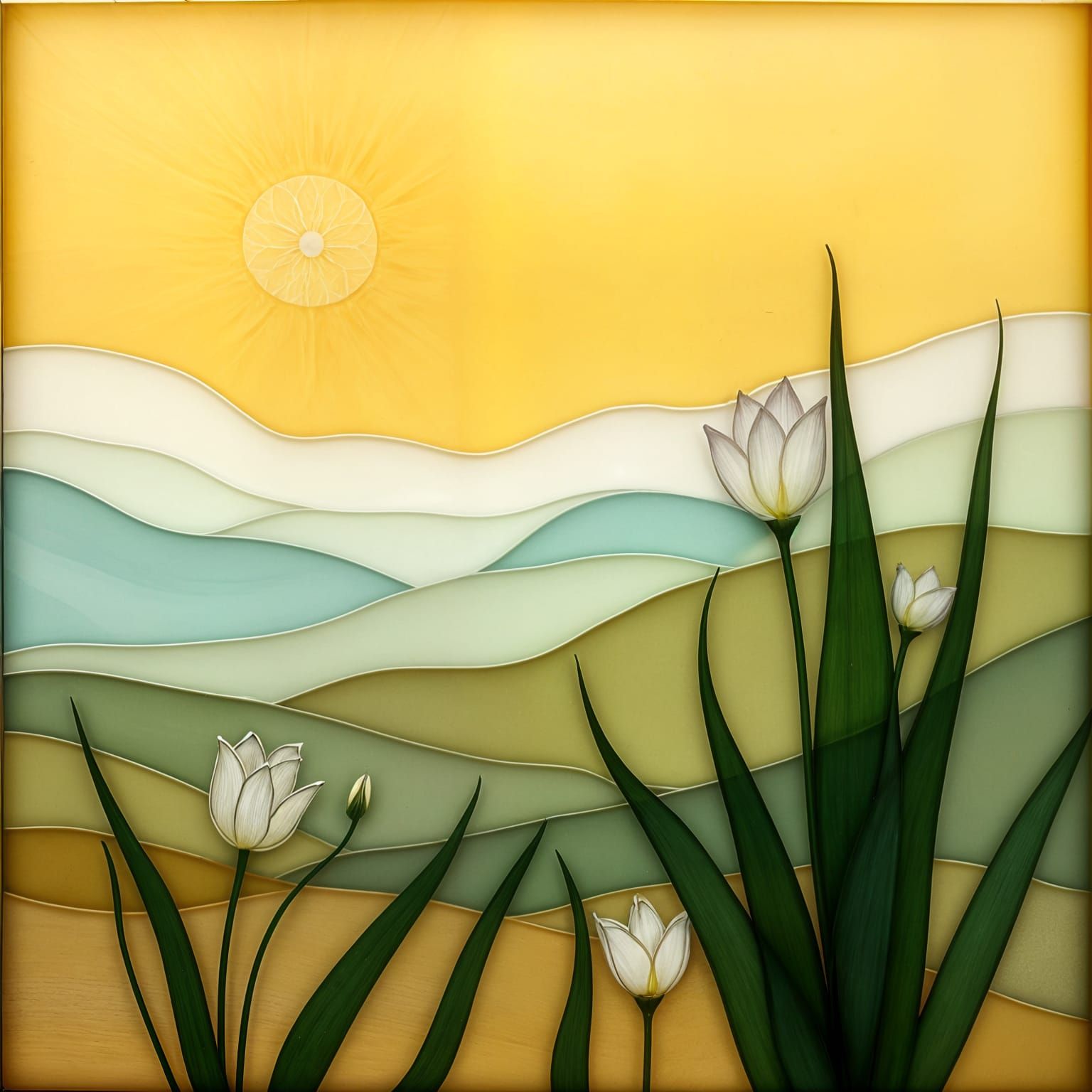 Ethereal Glass Art Blooms on Misty Hills