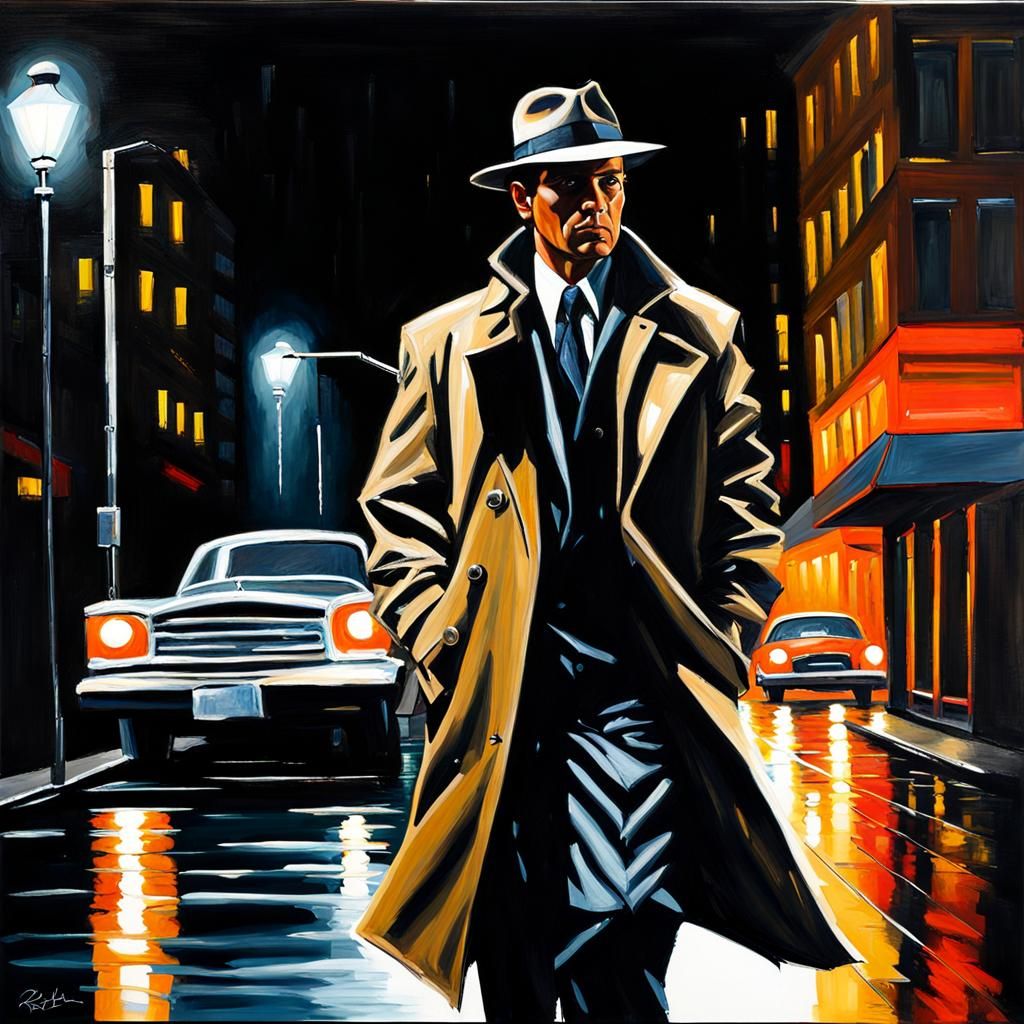 Private Eye on the Move in Acrylic Painting Style