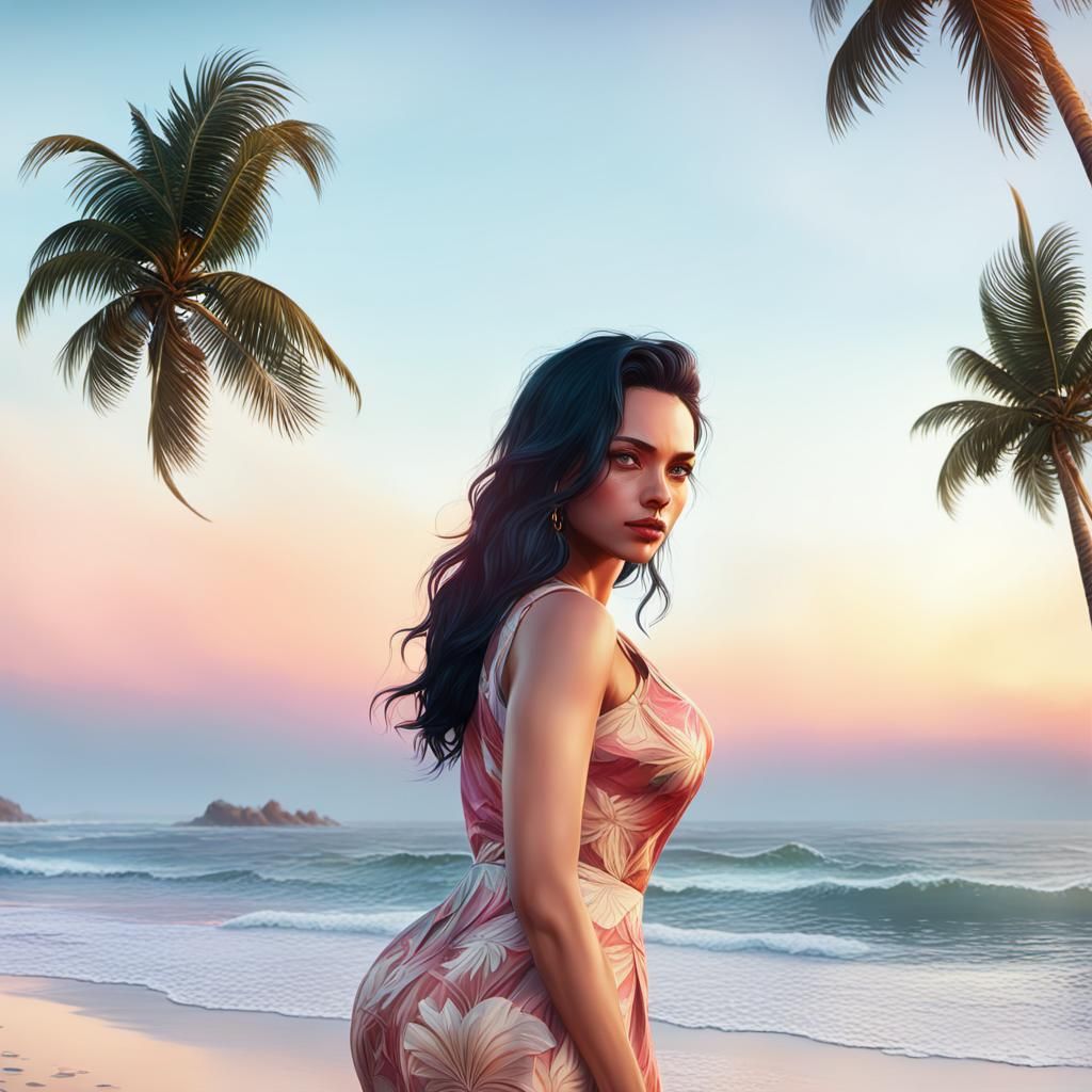 Sunset Beach Woman in Cinematic Fantasy Style