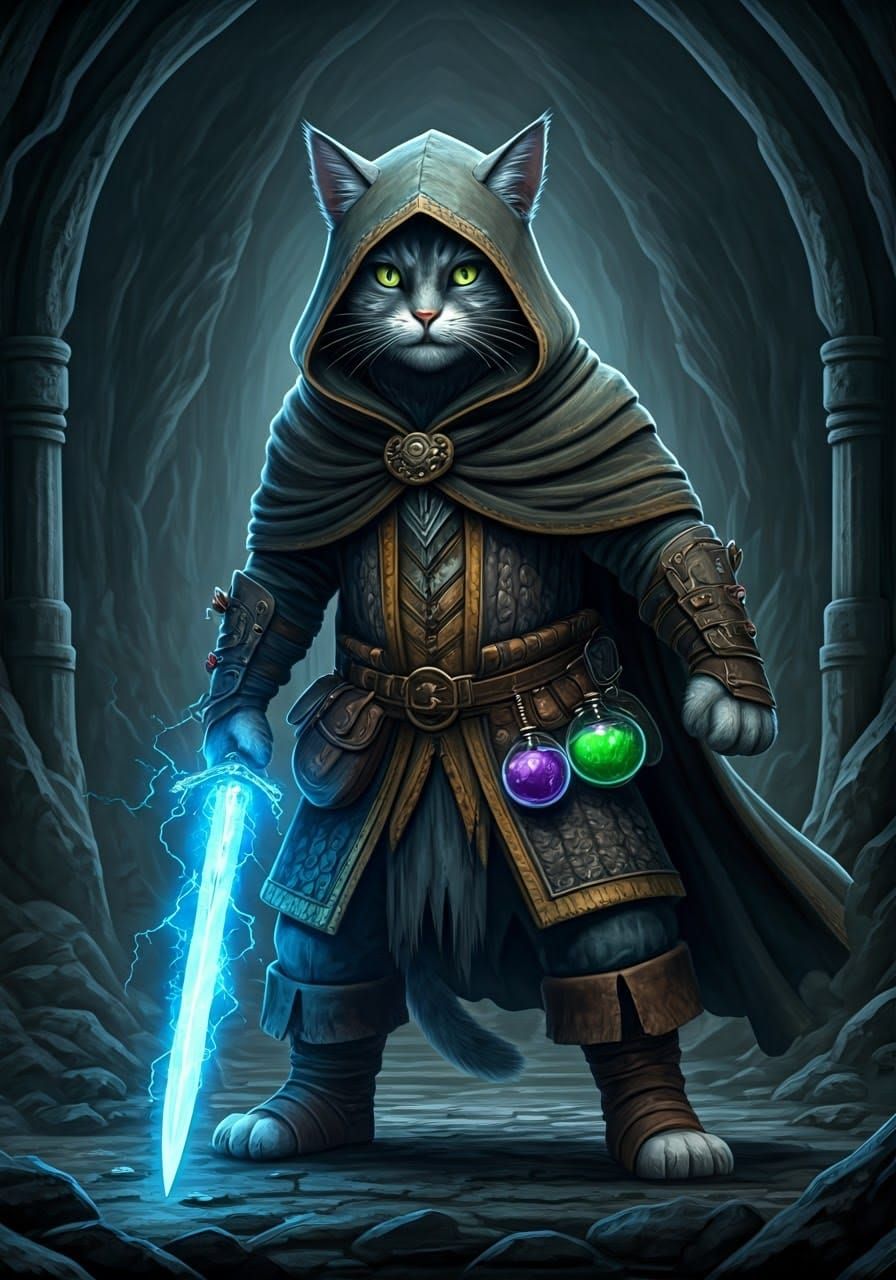 Cat mage with lightning sword