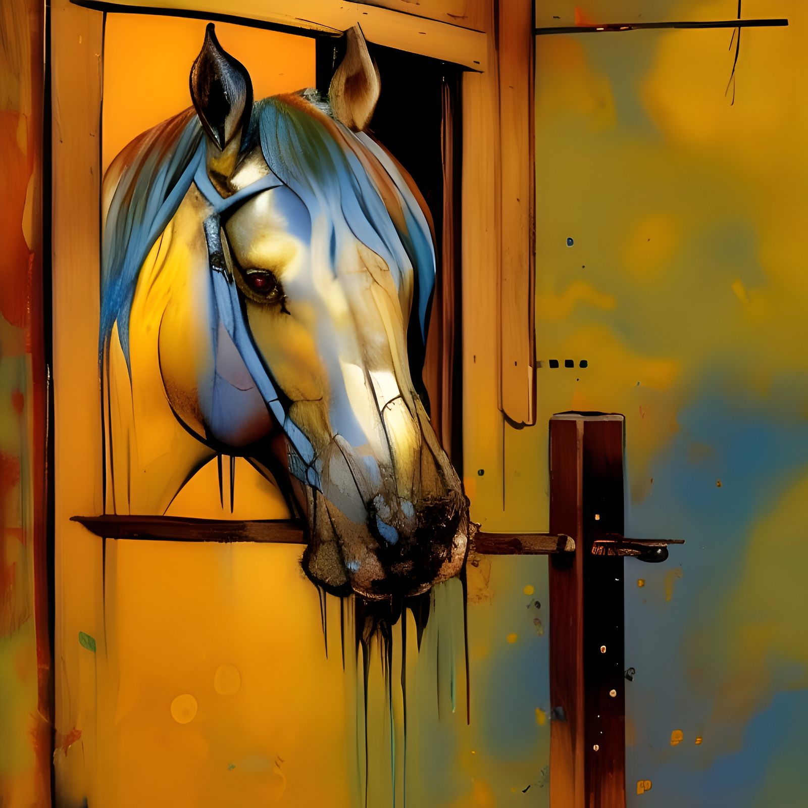 Horse in Stable: Marbling and Oil Splash Art