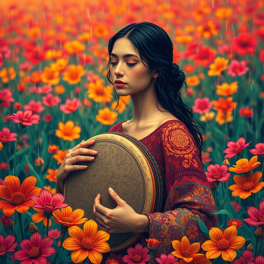 Stunning flowers Moebius with rain drops and drum James Gurn...