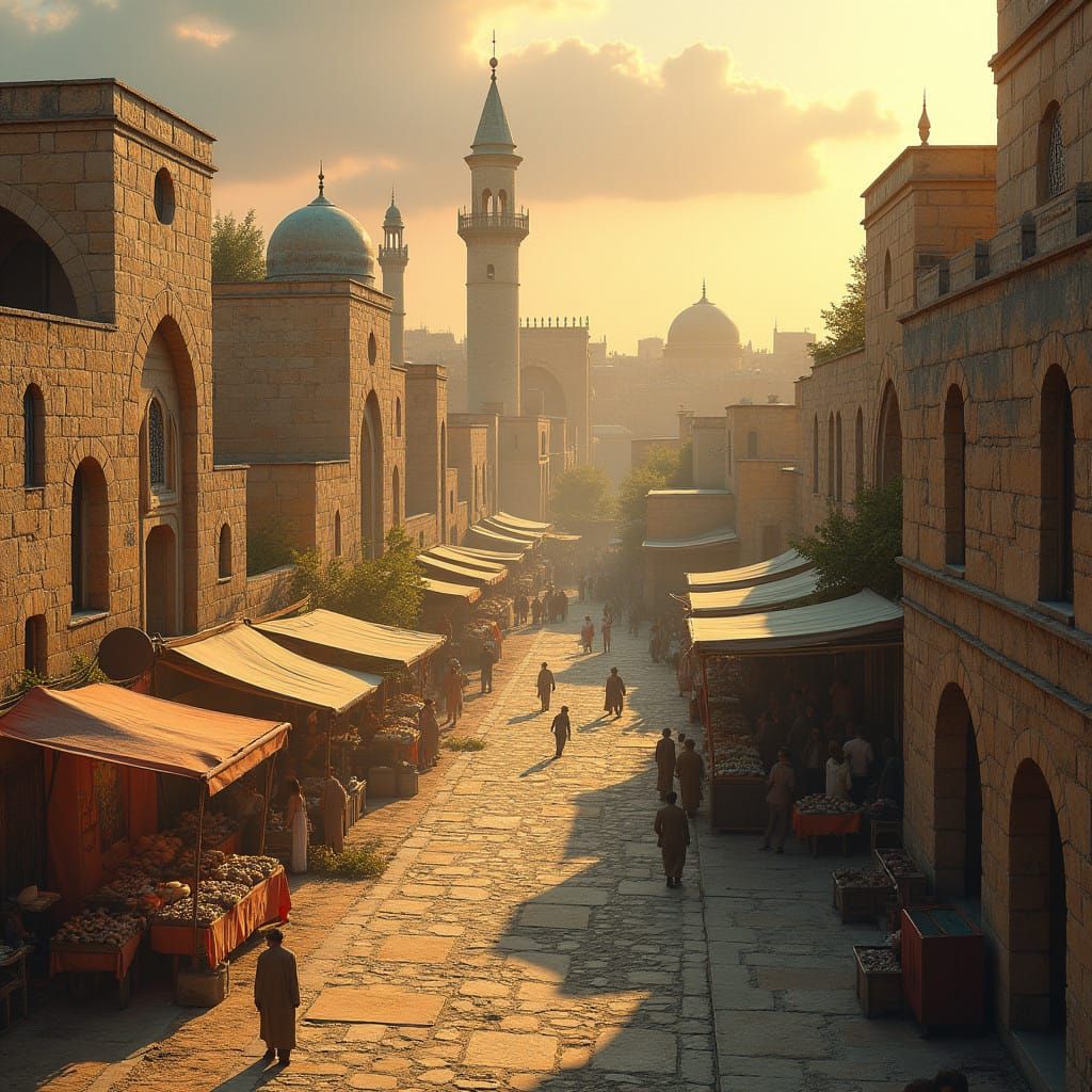 Ancient Jerusalem Cityscape in Warm Golden Light