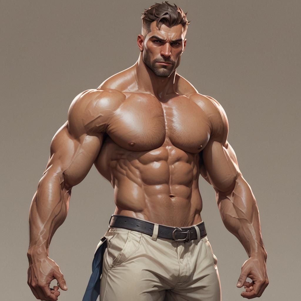 Hyperdetailed Portrait of Muscular Shirtless Man