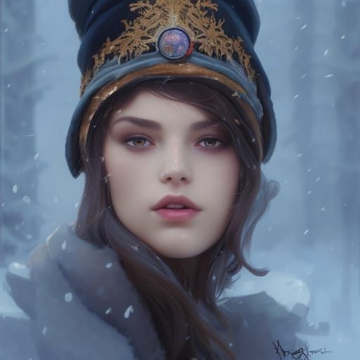 Winter Portrait with Crown in Hyperdetailed Lighting
