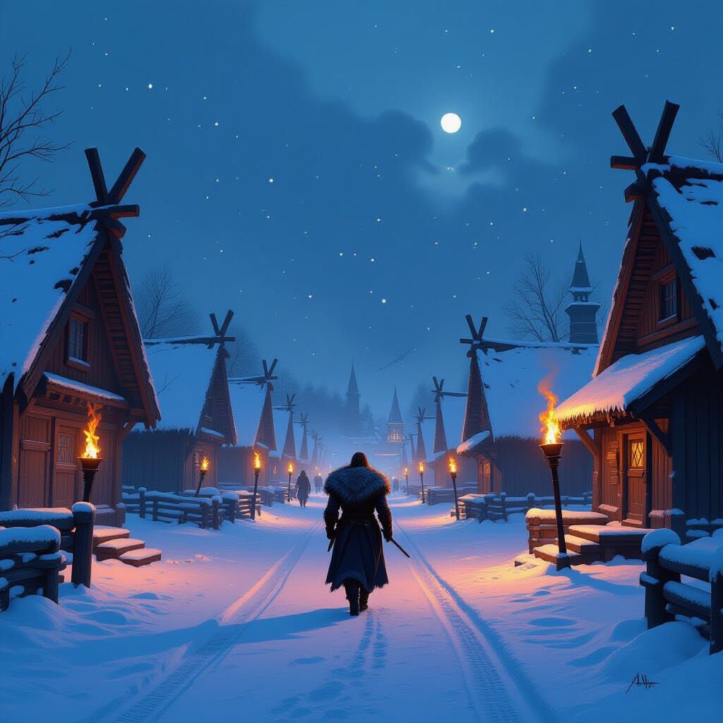 Viking Warrior in Snow, Dramatic Digital Art