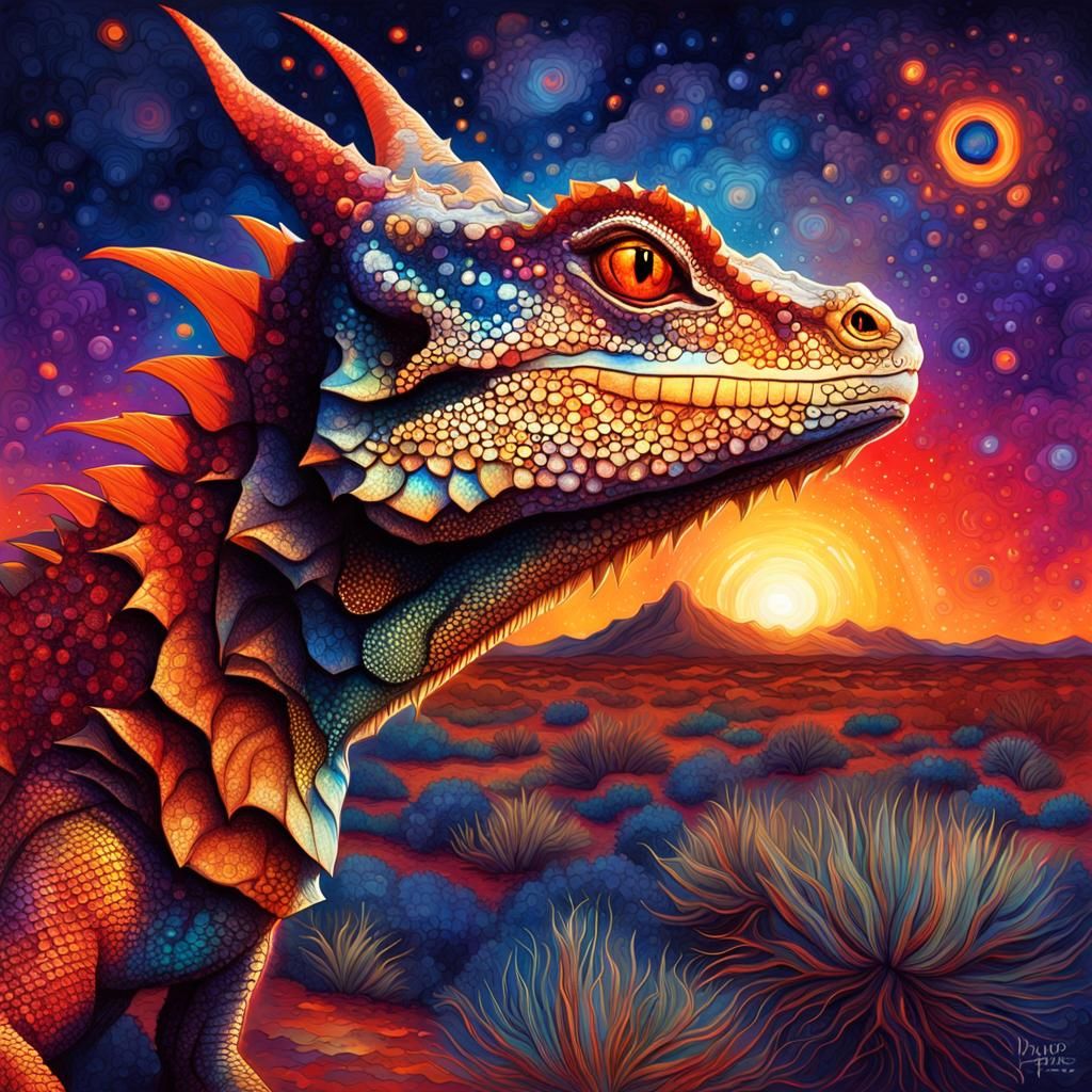 Dragon Lizard in Outback: Cosmic Astral Illustration