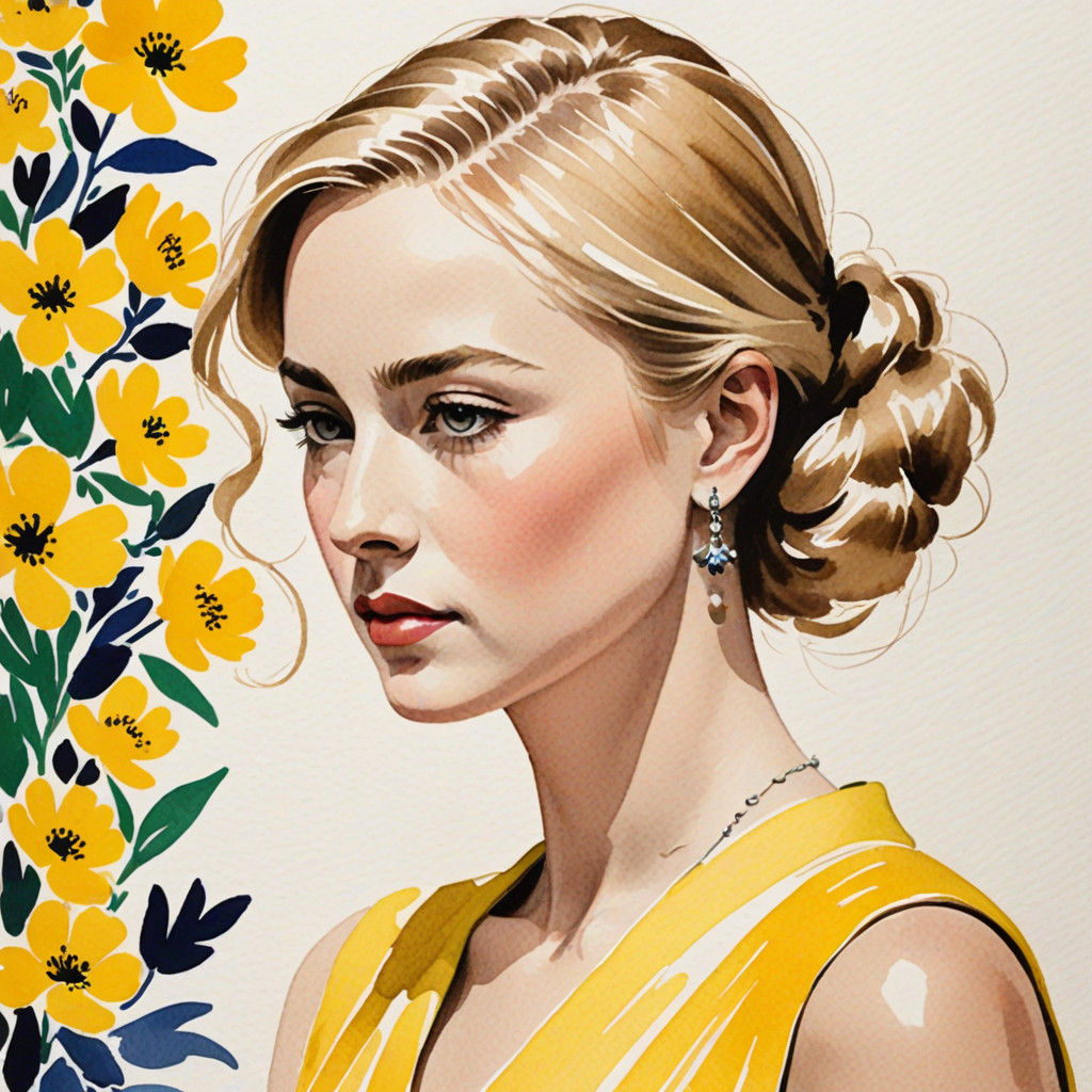 Elegant Woman in Soft Focus, Yellow Dress, Blonde Hair