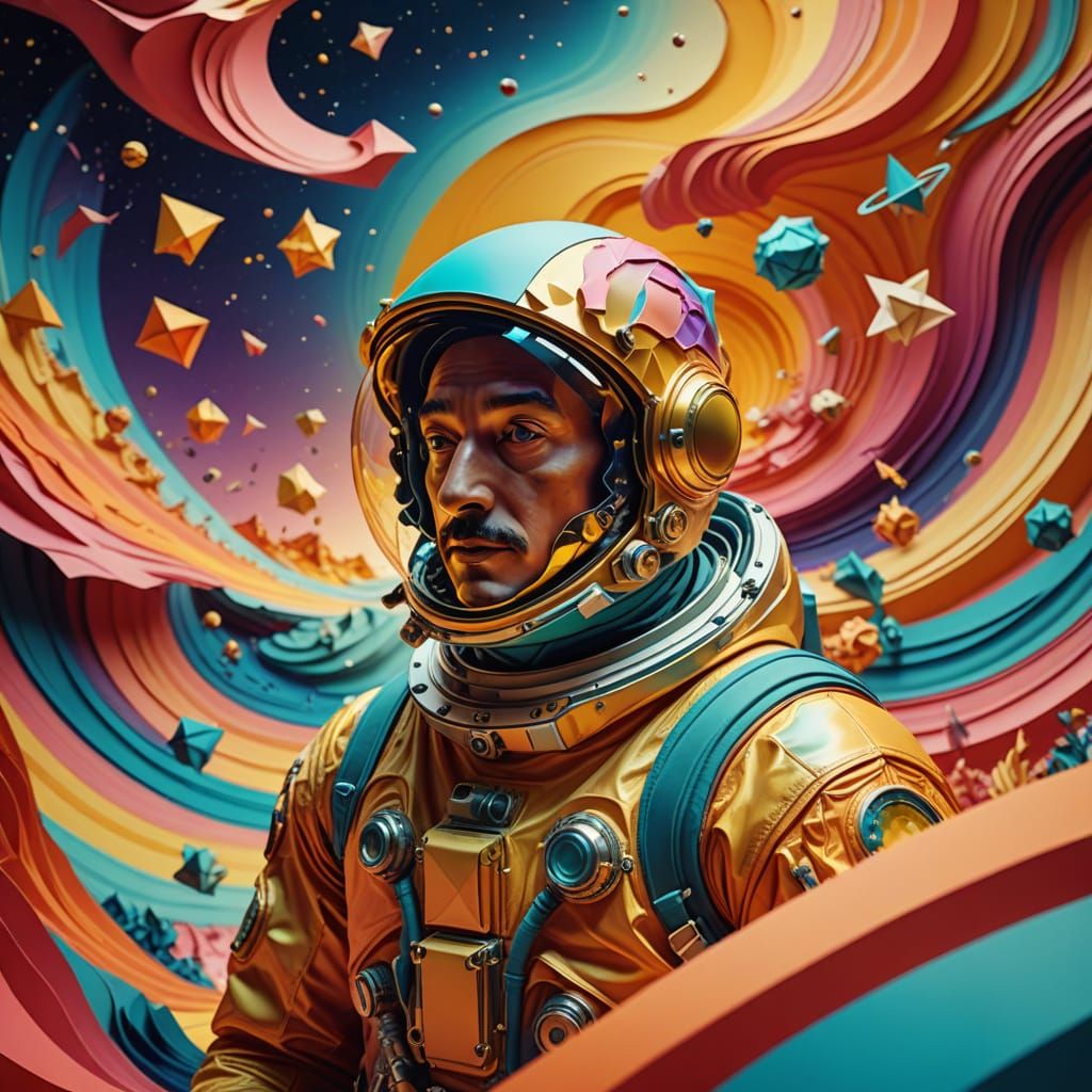 Surrealist Astronaut in Vibrant, Ethereal Landscape