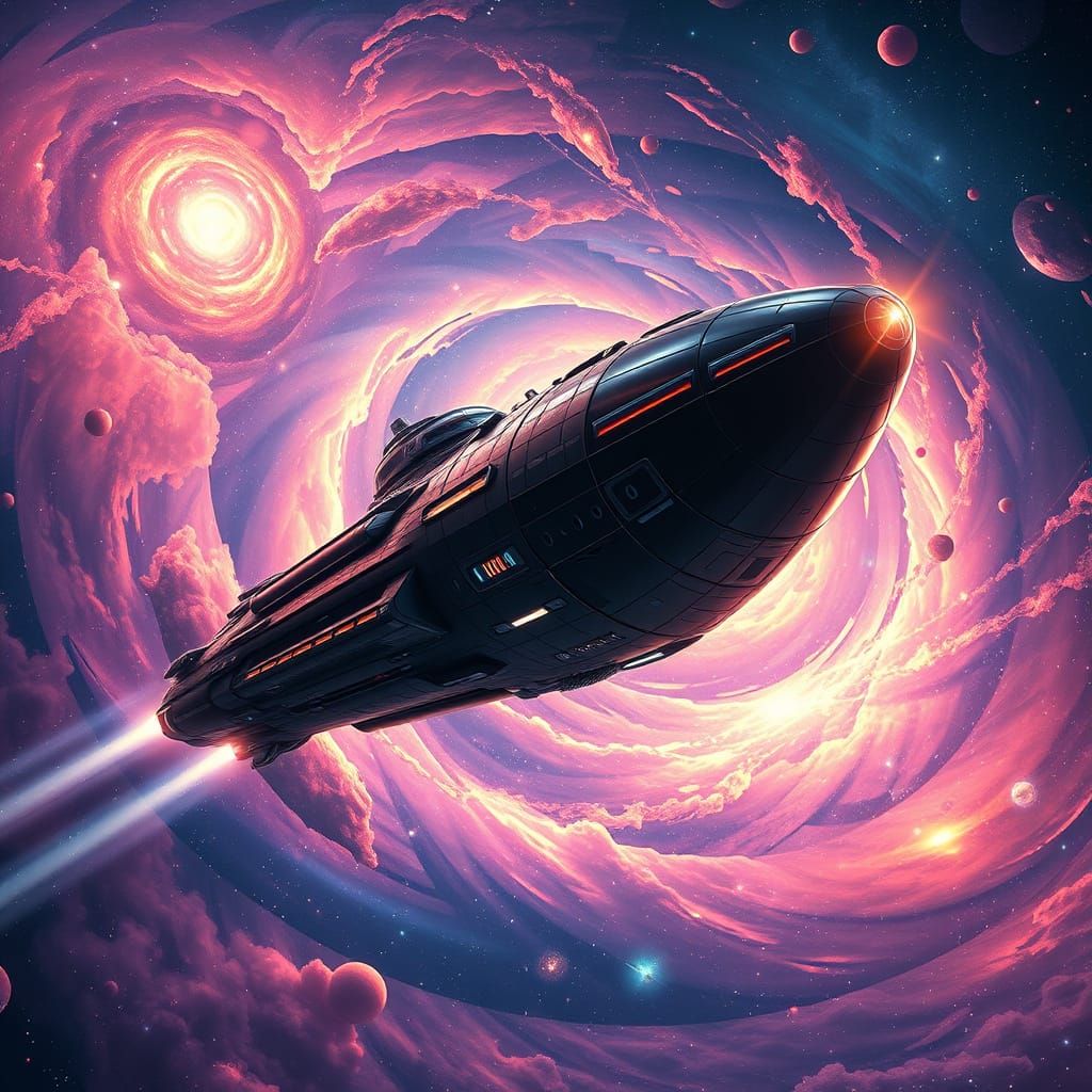 Surreal Cosmic Spaceship Radiates Otherworldly Glow in Swirl...