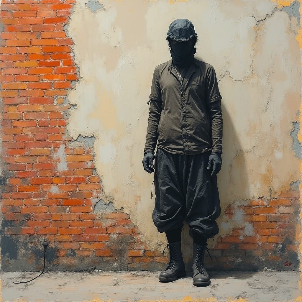 Distorted Silhouette Against a Brick Wall in Impressionist S...