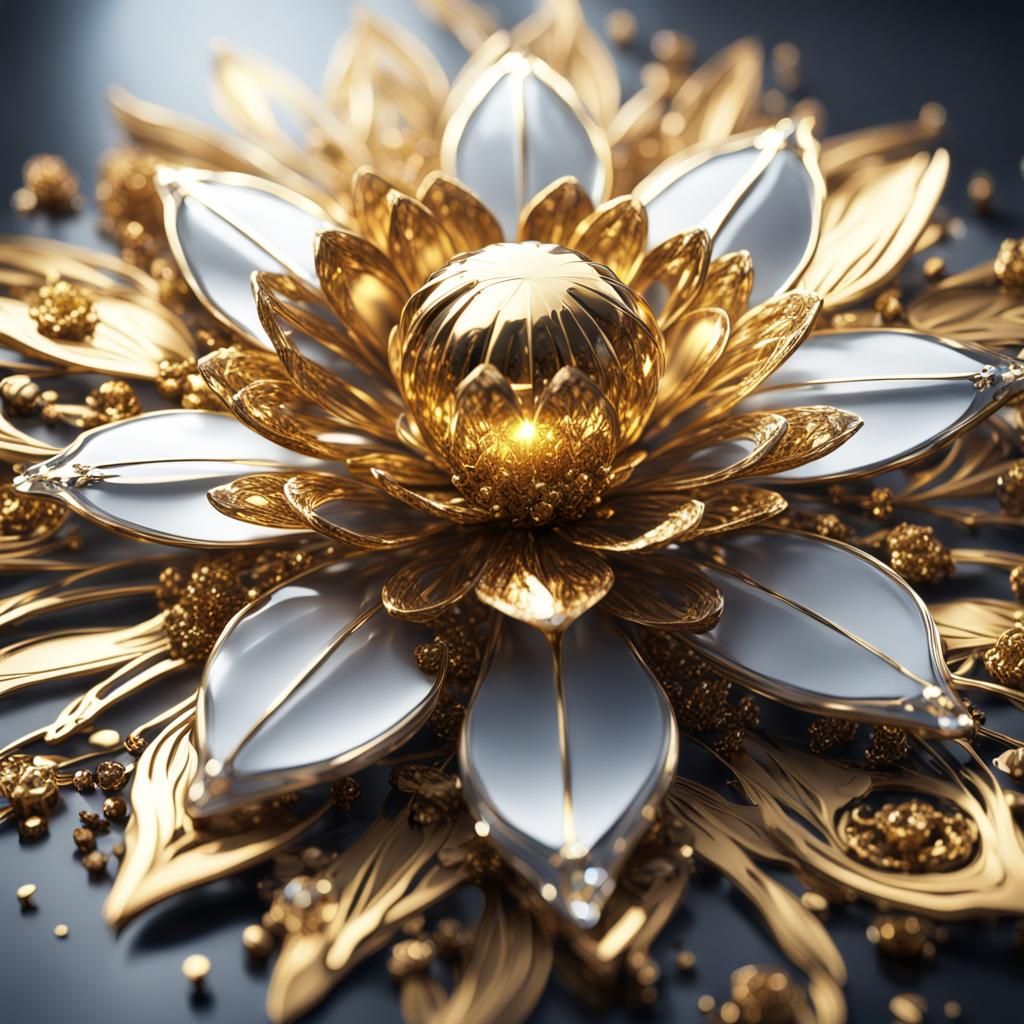 Gold and White Crystal Flower in Matte Style