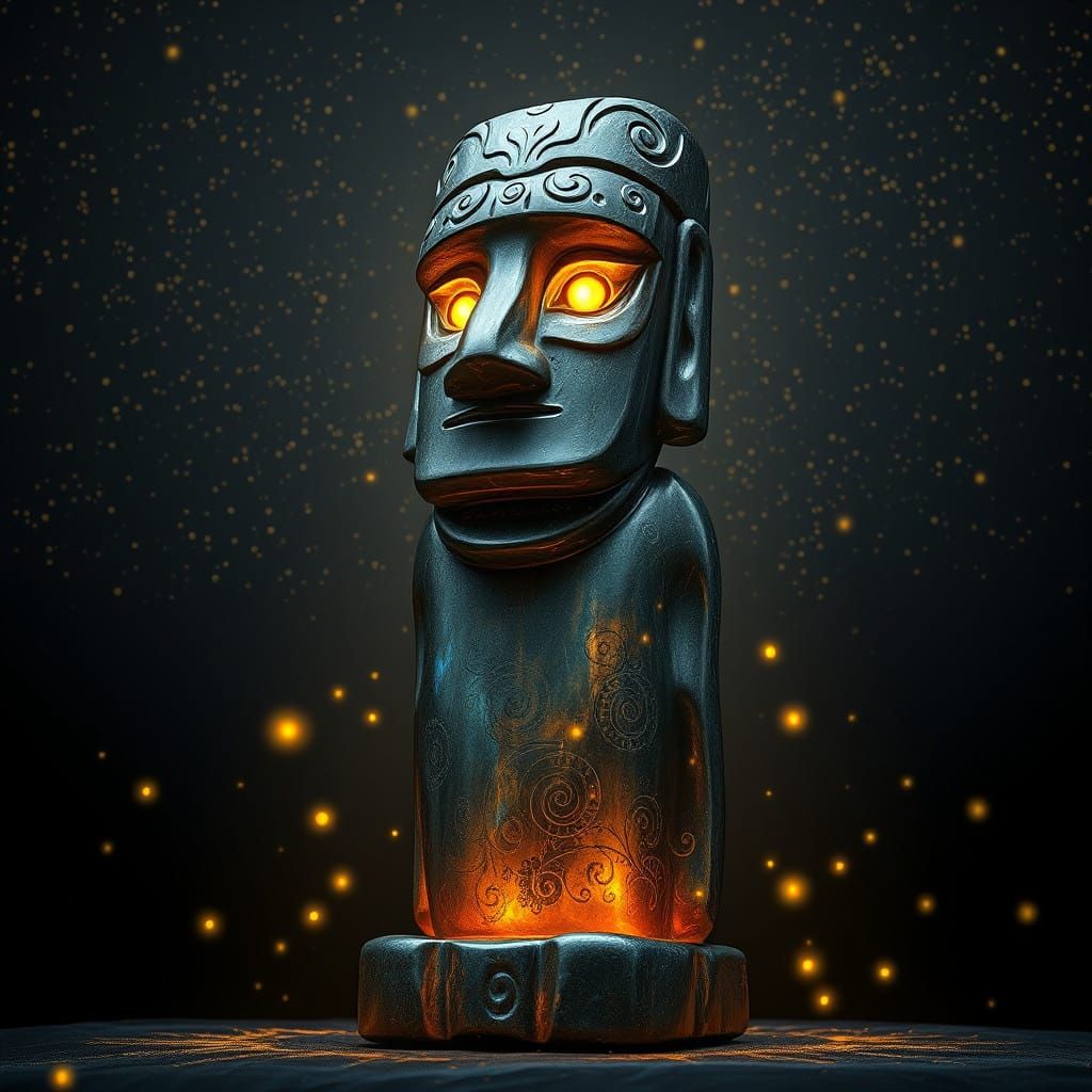 Ethereal Moai Figurine in Starry Night Sky