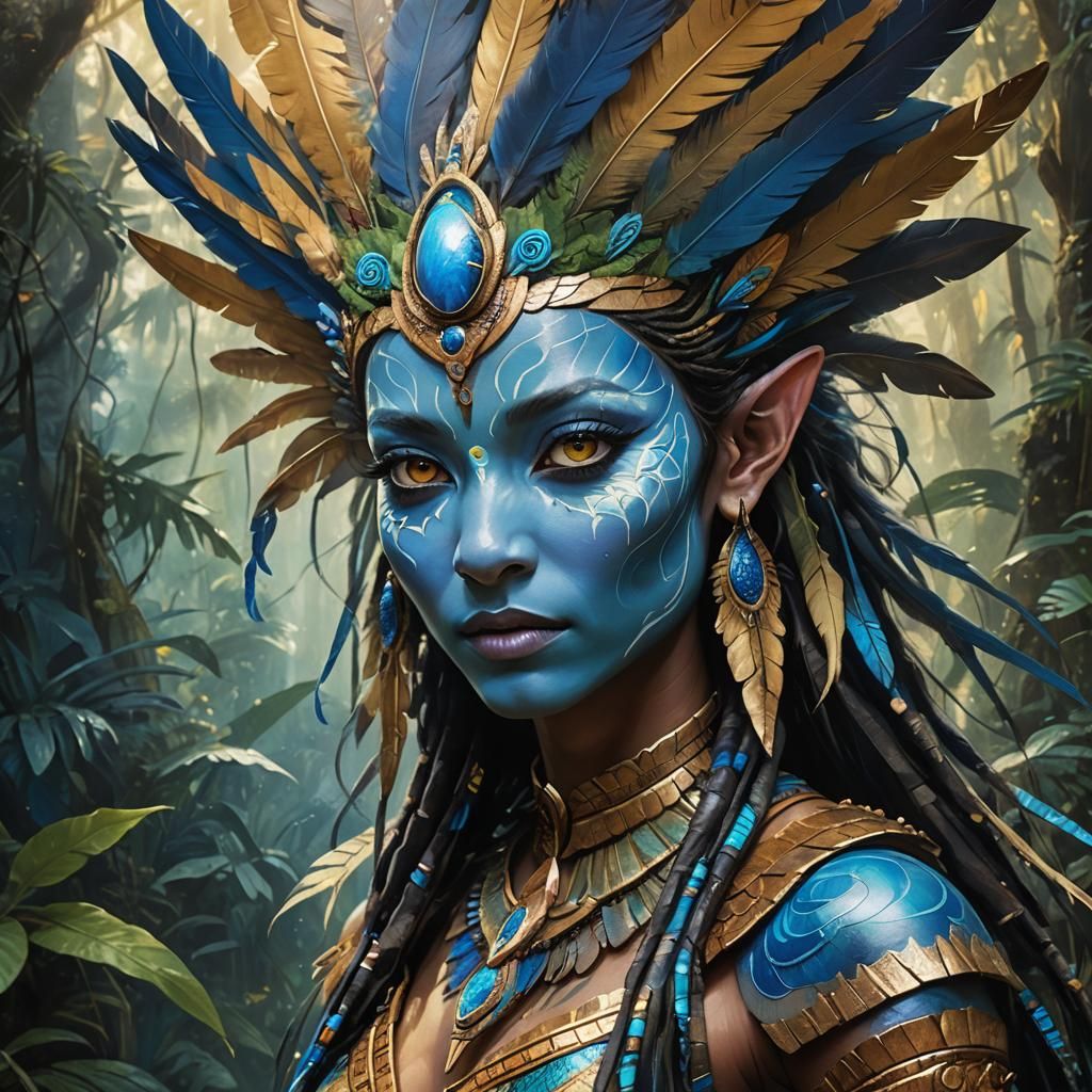 Neytiri Portrait in Vibrant Oil Painting Style