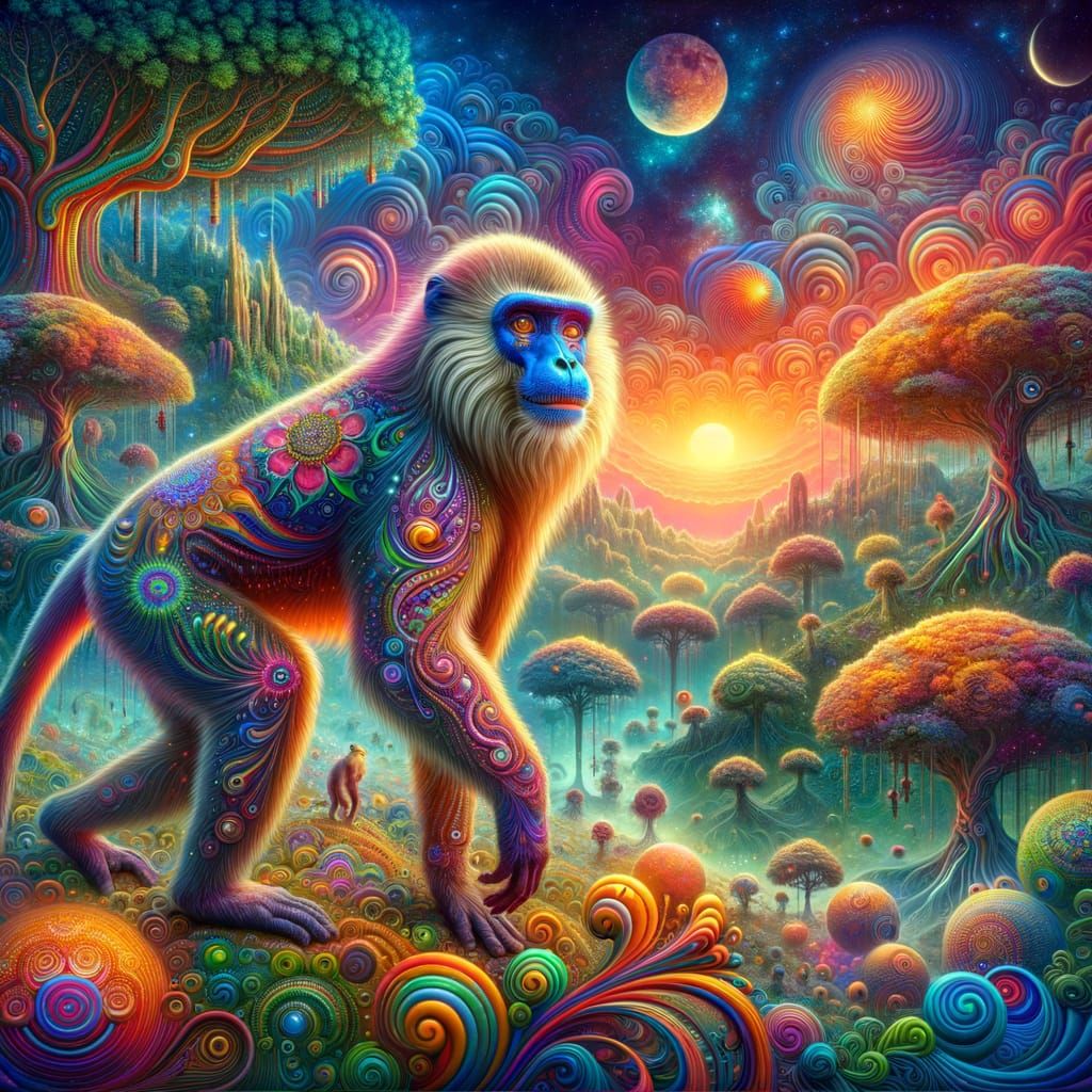 Vibrant Hanuman Langur in a Kaleidoscopic Jungle