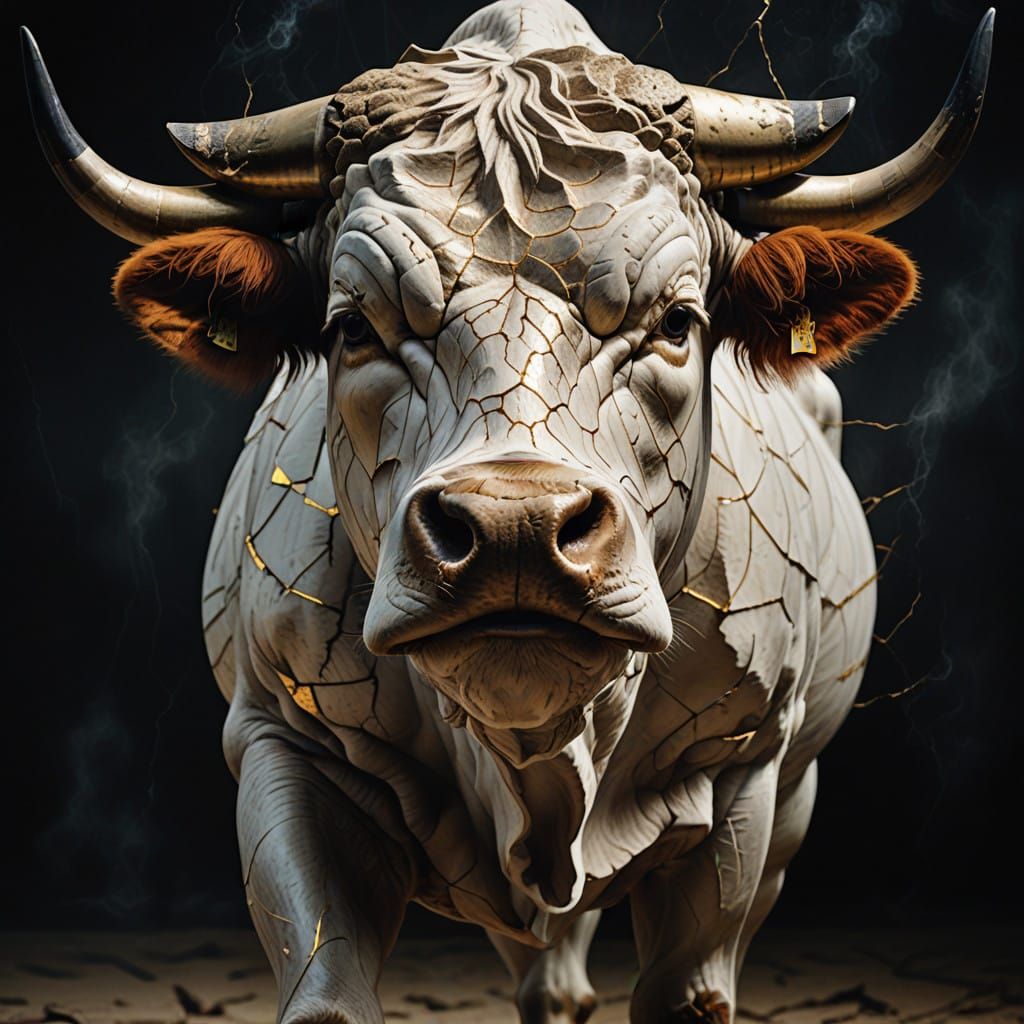 Elegant Portrait of a Majestic Bull in Fine Art Abstract Sty...