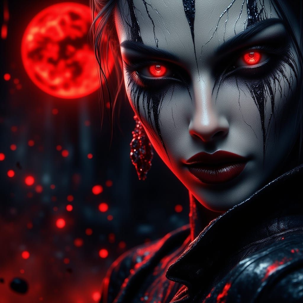 Dark Fantasy Vampire Dracula with Piercing Red Eyes and Razo...