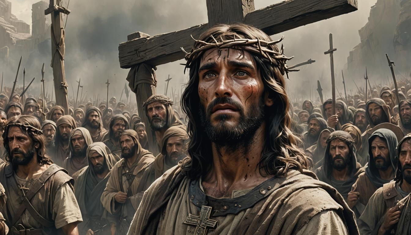 Jesus's Final Words: Hyperrealistic Depiction in Golden Ligh...