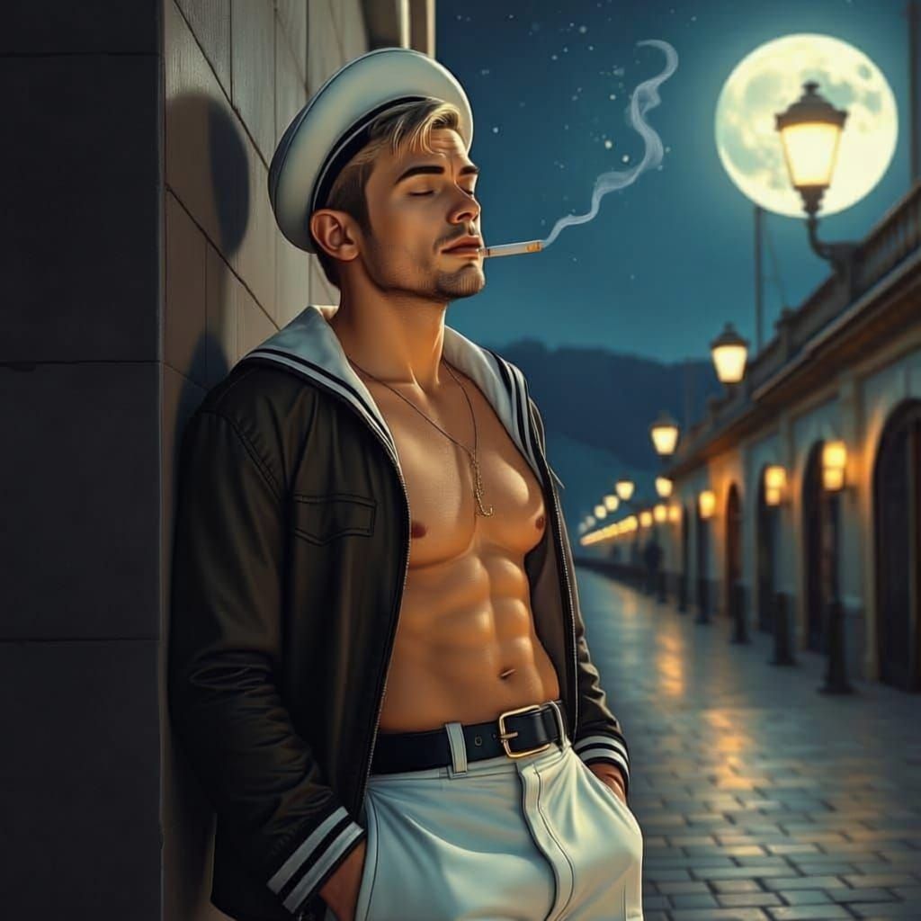 Sailor Under Starry Moon in Dramatic 3D Style