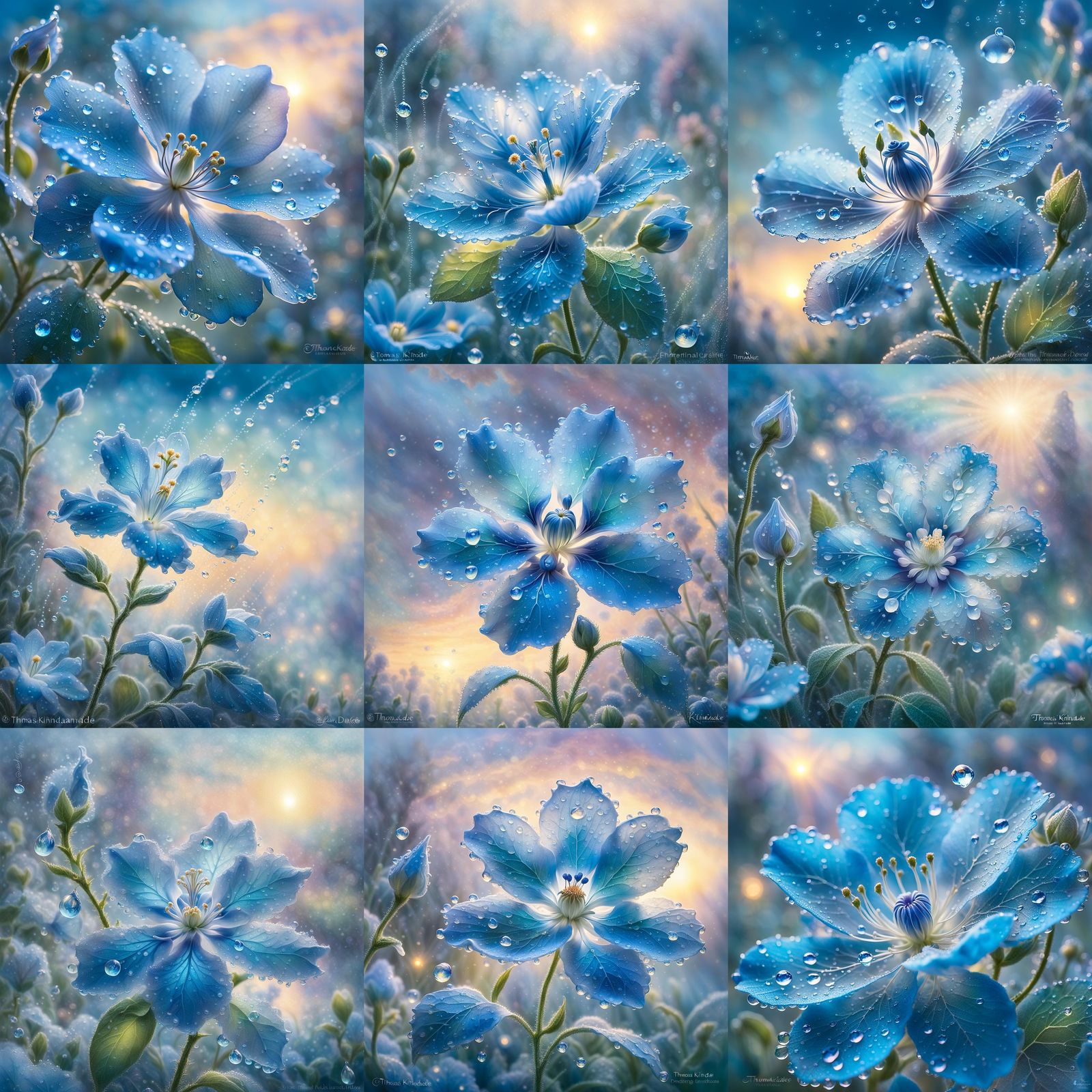 Bioluminescent Blue Orchard Flower at Sunset