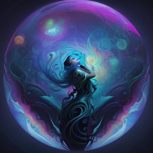 Glamorous Figure in Surreal Psychedelic Dreamscape