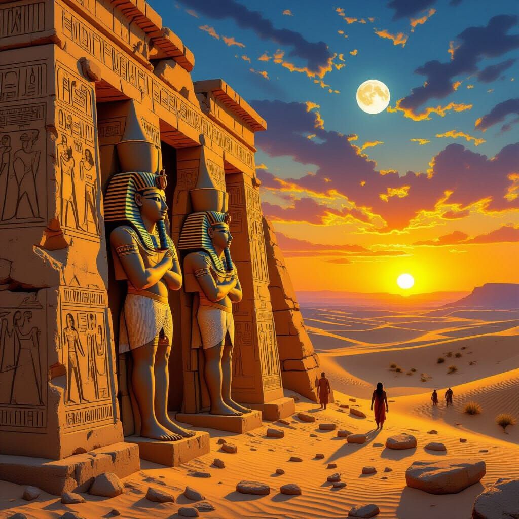 Pharaohs and Nile Secrets: Ancient Hieroglyphs at Sunset