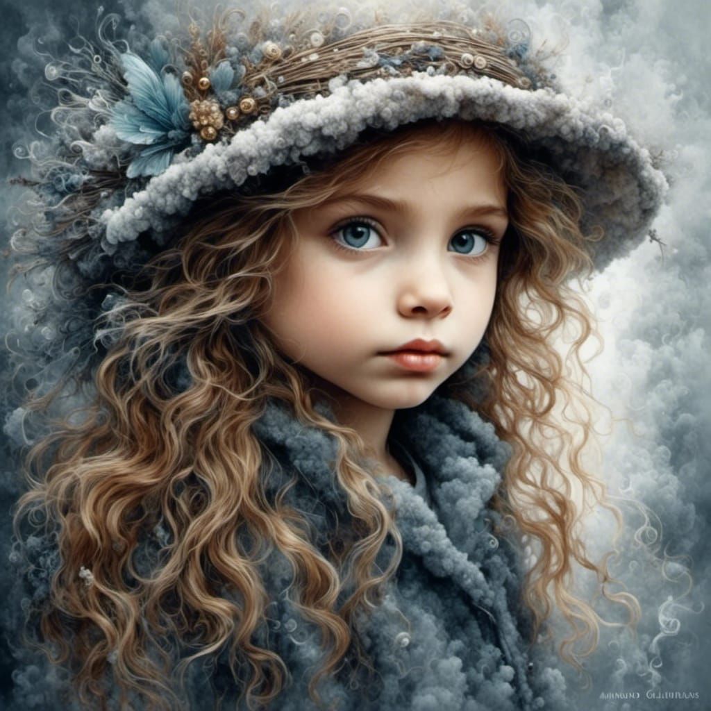 Ink Drawing of a Beautiful Girl with Piercing Eyes