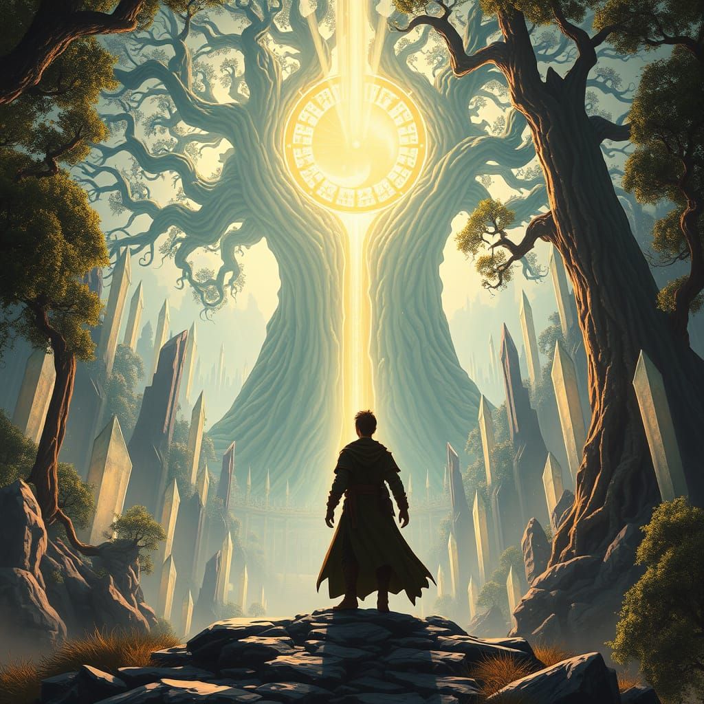 Adventurer at Ying Yang Tree Portal in Vector Art