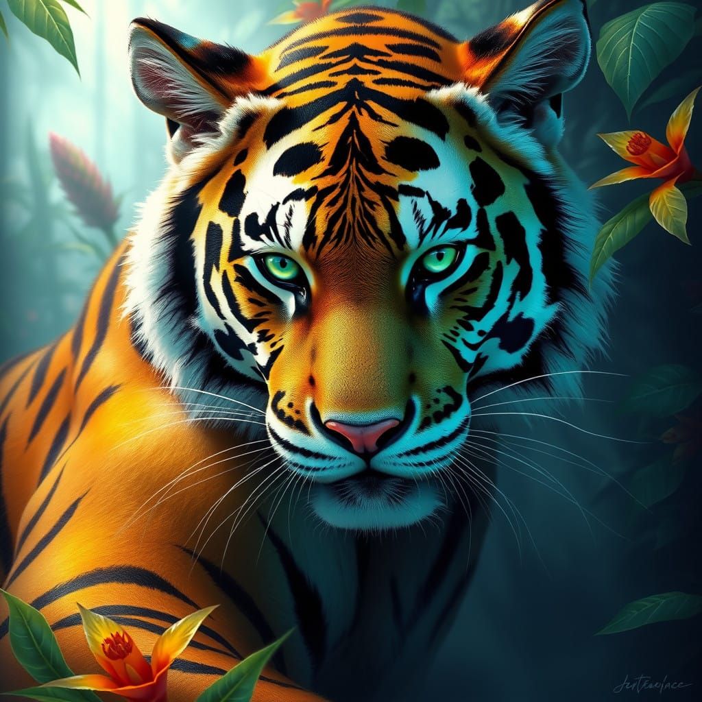 Ethereal Tiger Goddess Unveiled in Vibrant Fantasy Realm