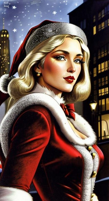 Elegant Art Deco Portrait of Mrs Claus in Glamorous 1970s St...