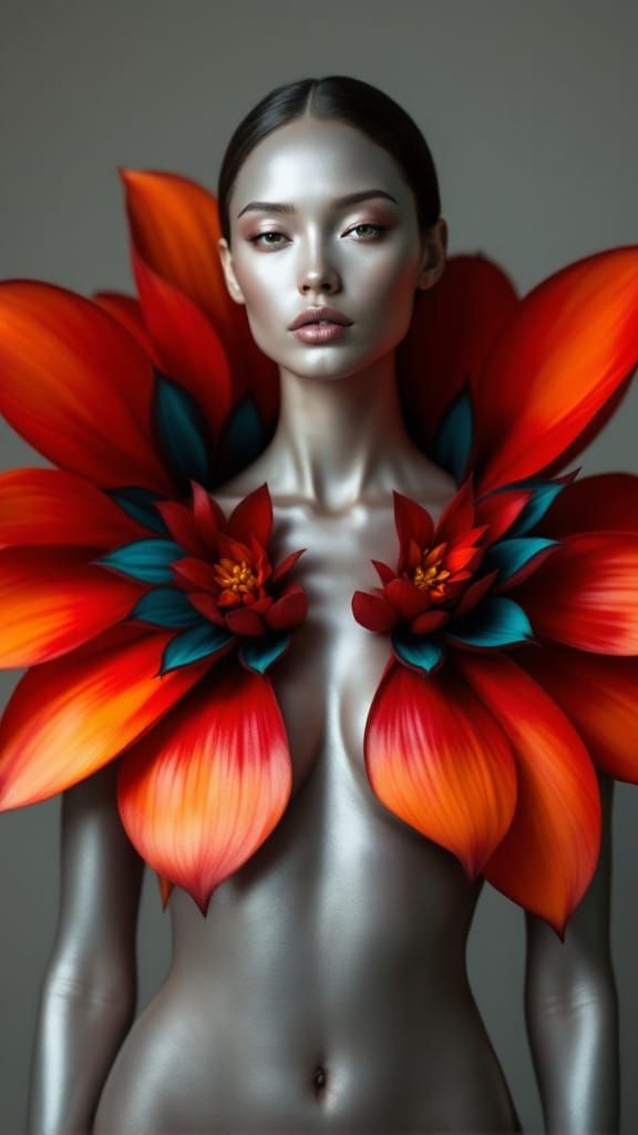 Metallic Woman with Petal Adornments