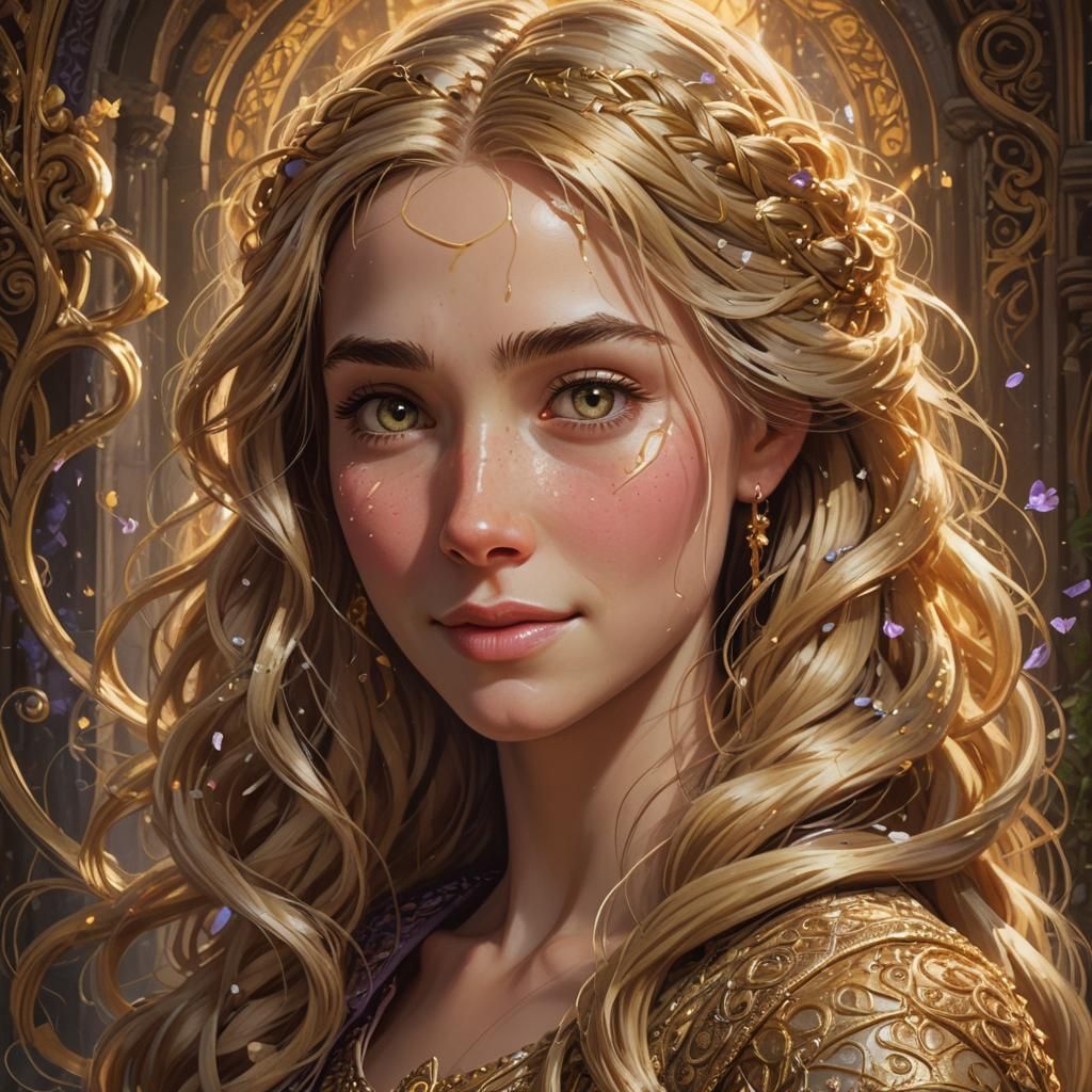 Emotive Rapunzel Portrait in Golden Light