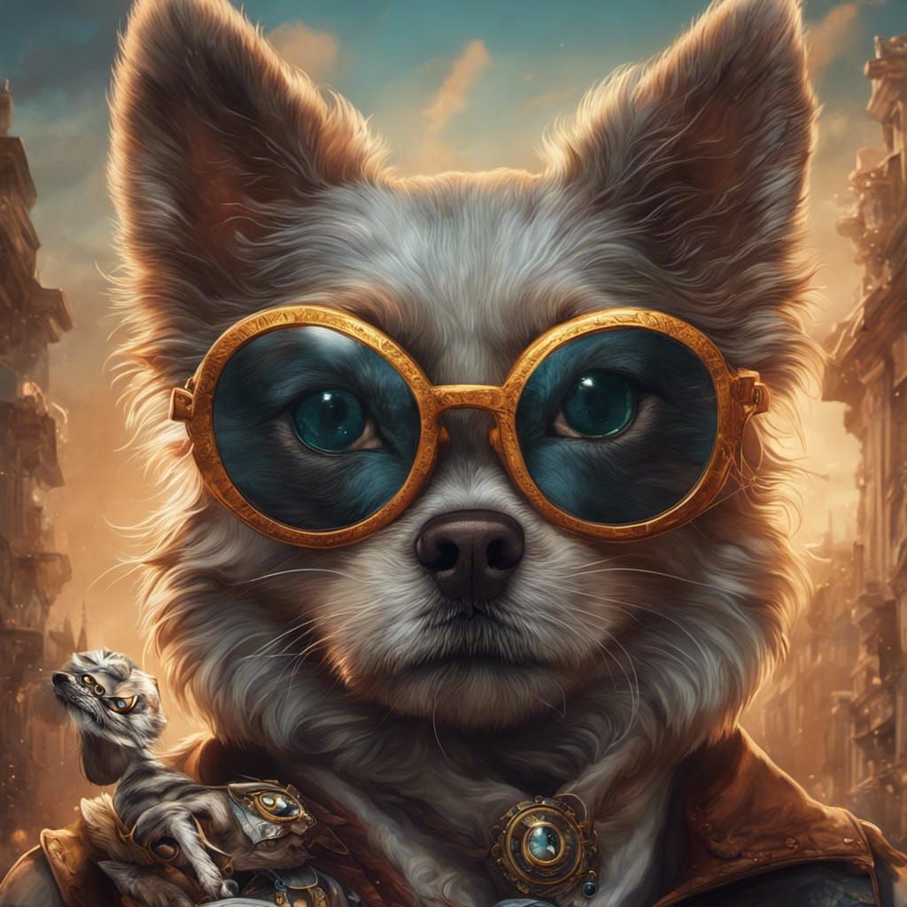 Dog with Glasses and Cat Companion