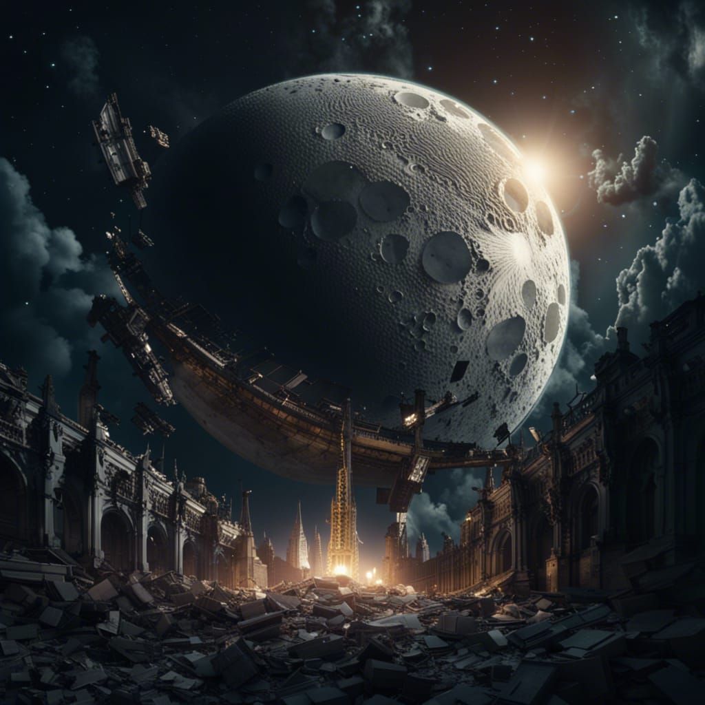 Epic Moon Collision: Dramatic Digital Matte Painting