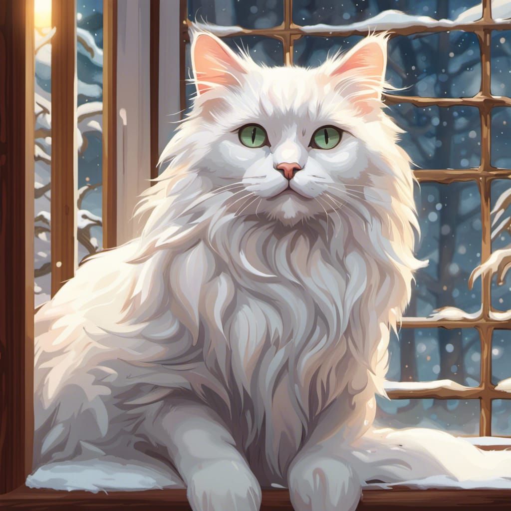 Fluffy Cat Portrait in Winter Garden