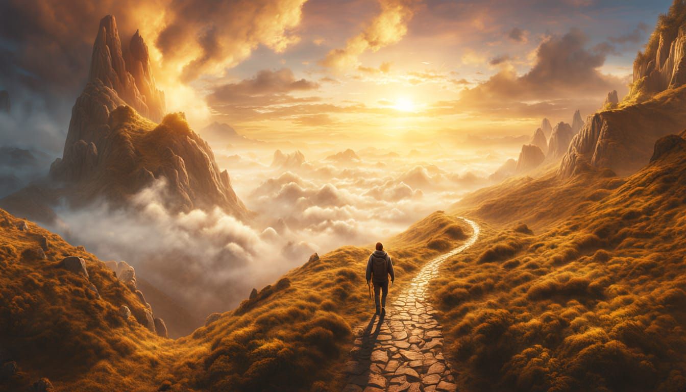 Traveller on Upwards Path: Hyper Realistic Digital Matte Pai...