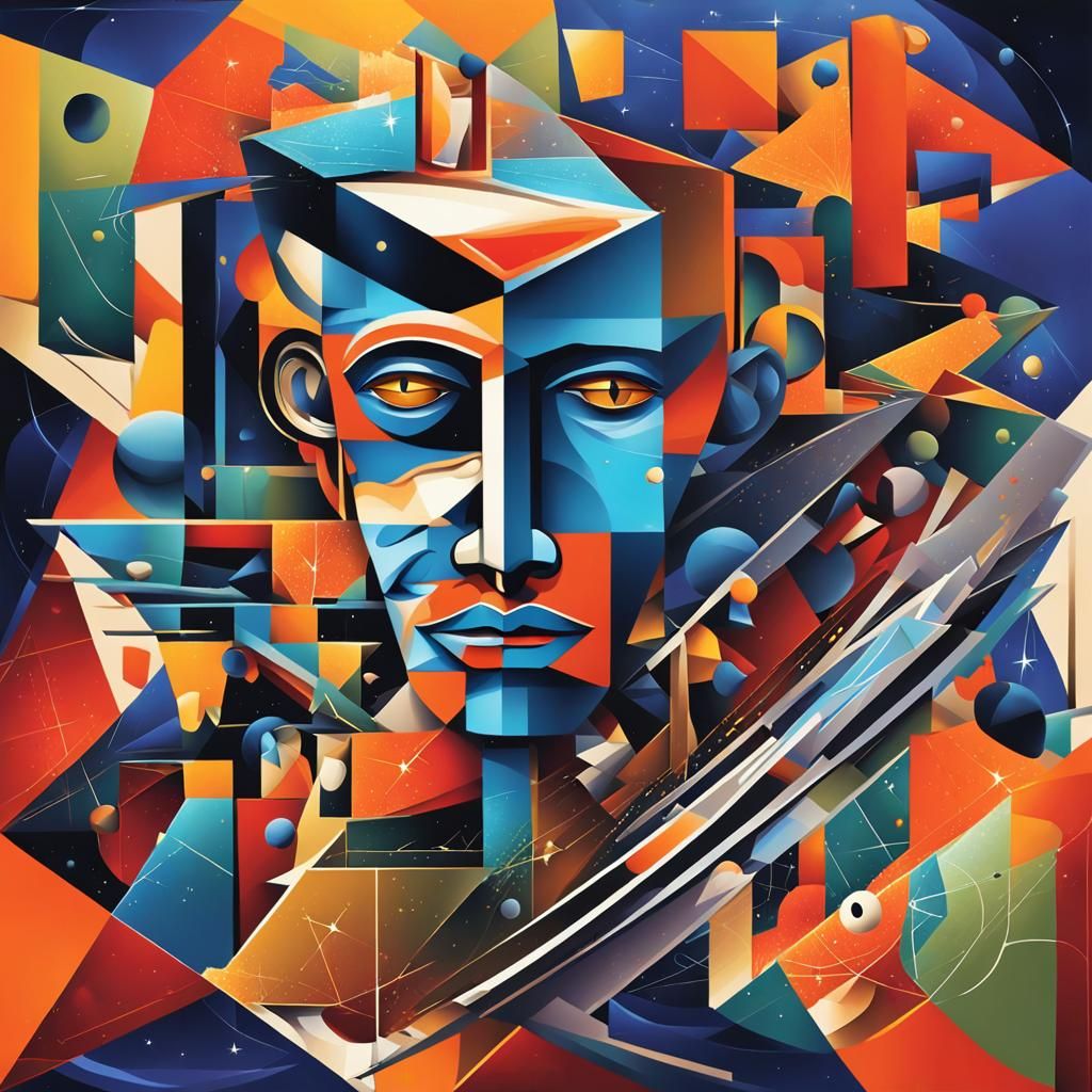 Cubist Universe Mind in Geometric Art Deco Style