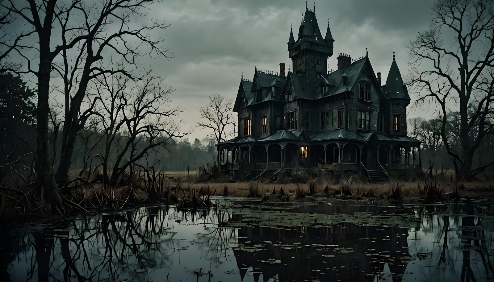 Haunted Castle in Swamp: Dark Fantasy Concept Art