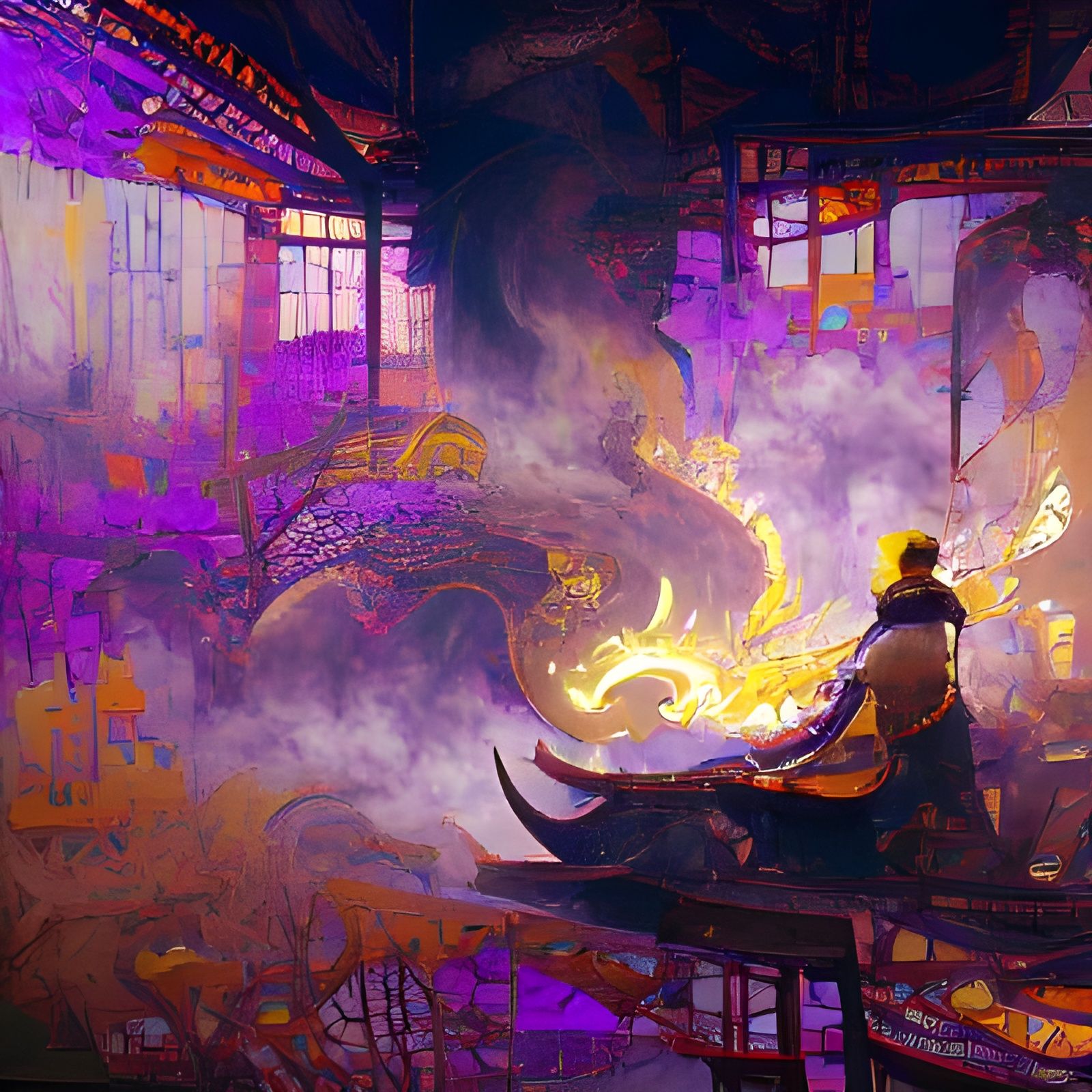 Tanjiro Kamado Fire Breathing in Dark Fantasy Style