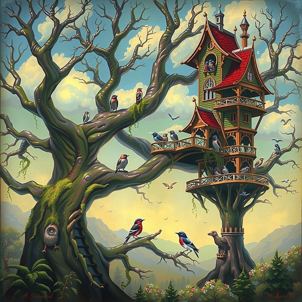 Fantastical Forest Tree and Bird Castle