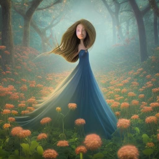 Woman with Flower in Motion: Magic Realism, Vivid Colors