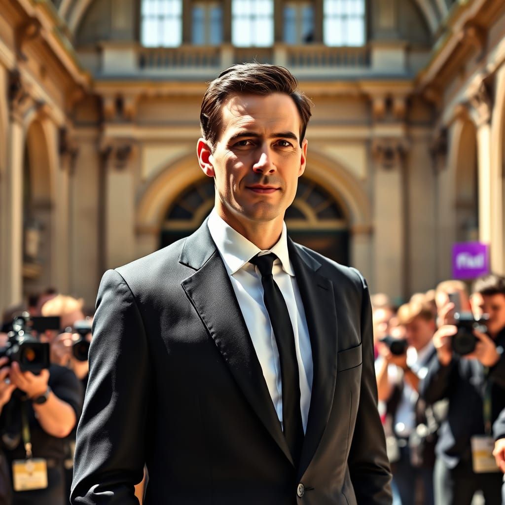 Glamorous Man Attends Exhibition in Elegant Suit